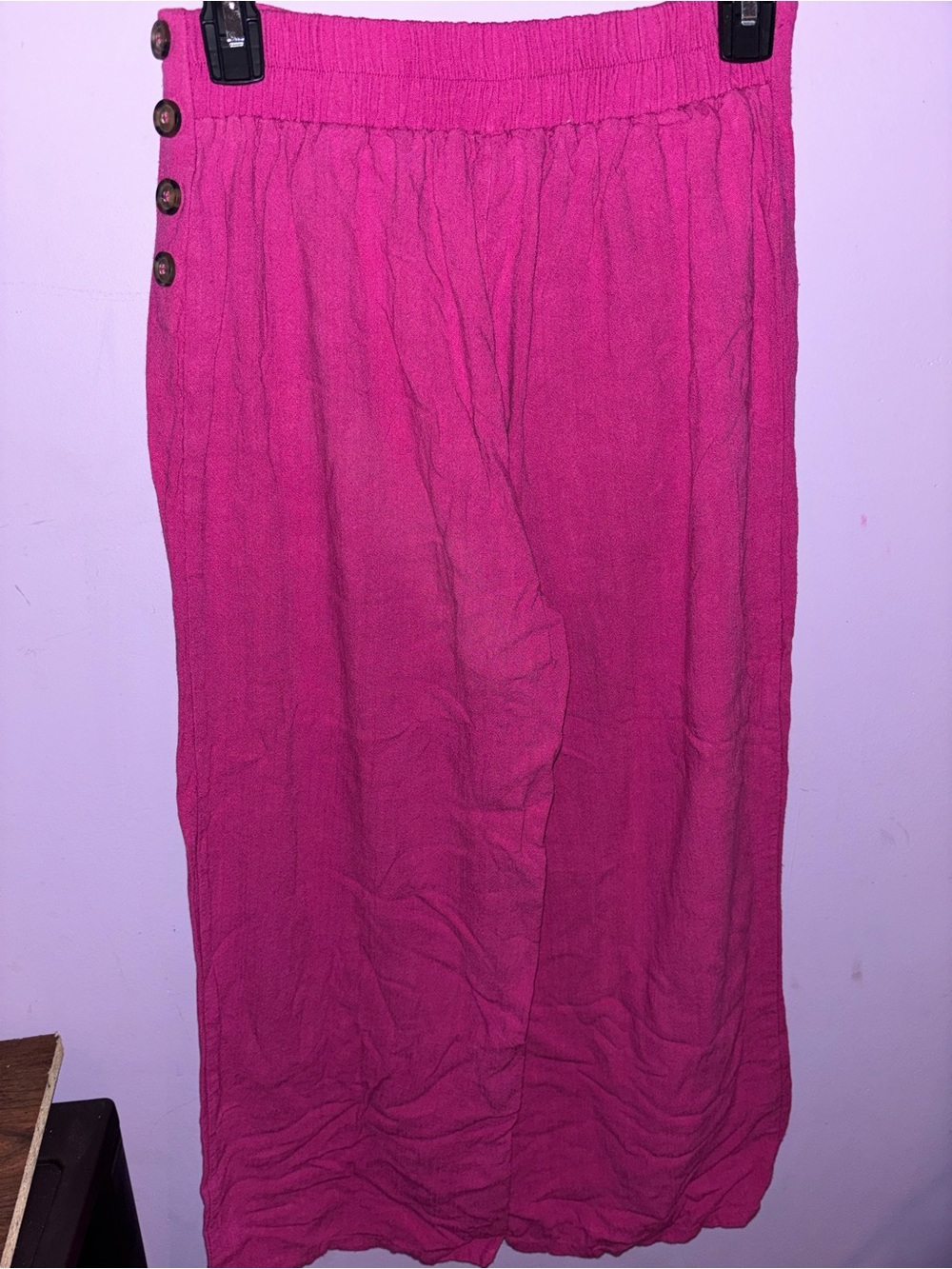 Womens Hot Pink Button-Accent Wide leg Pants